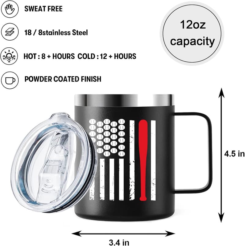 Baseball Gifts Travel Mug for Men & Coaches - 12oz