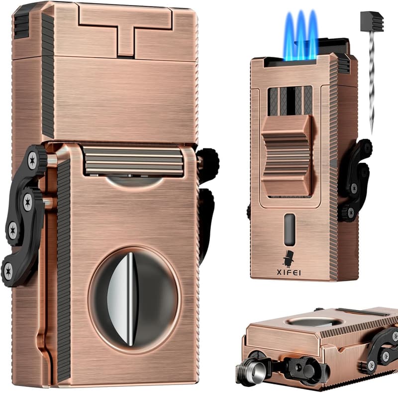 5-in-1 Cigar Lighter Set with Triple Jet Flame - Gift Boxed