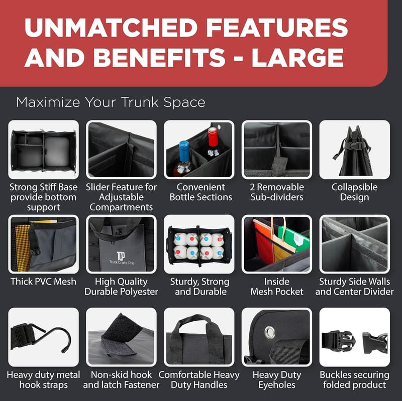 Car Trunk Organizer with Adjustable Compartments & Non-Slip Bottom