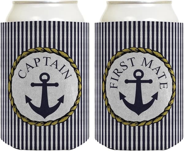 Nautical Themed Can Coolers for Couples - 2 Pack