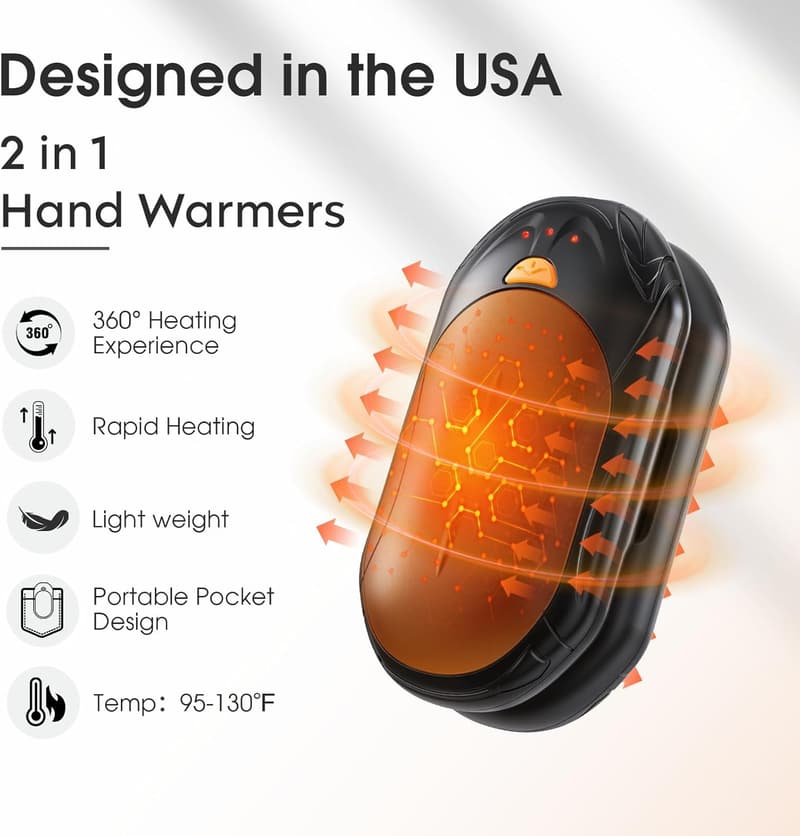 Rechargeable Portable Hand Warmers 6000mAh - 20Hrs Heat