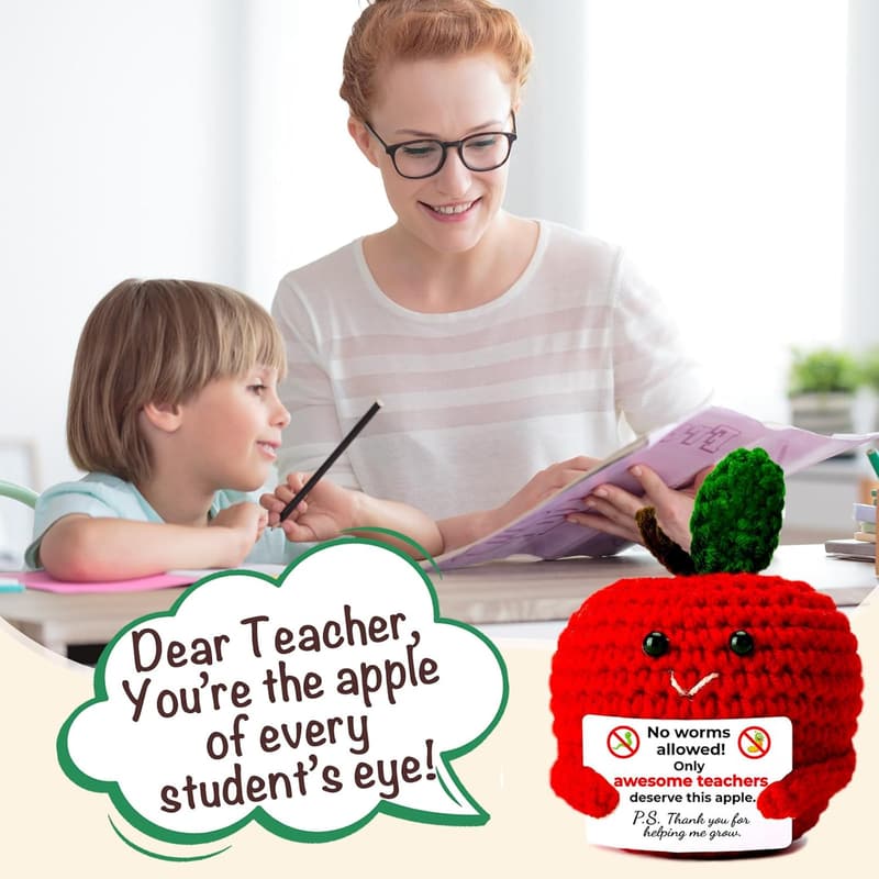 Teacher Appreciation Crochet Apple Card - Thank You Gift for Women