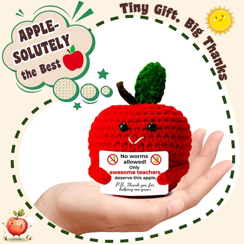Teacher Appreciation Crochet Apple Card - Thank You Gift for Women
