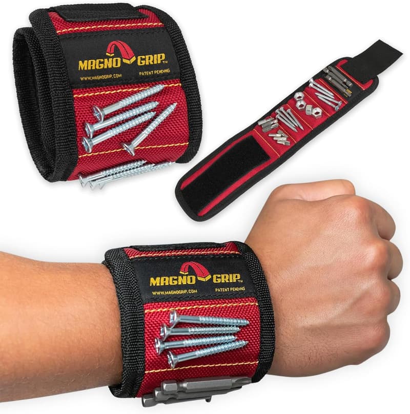 MagnoGrip Magnetic Wristband for DIYers & Handyman Tools - Red