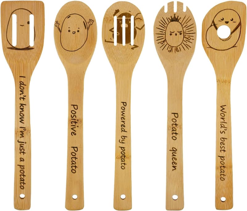 Potato Lovers Cooking Set: 5 Bamboo Spoons for Home Cooking