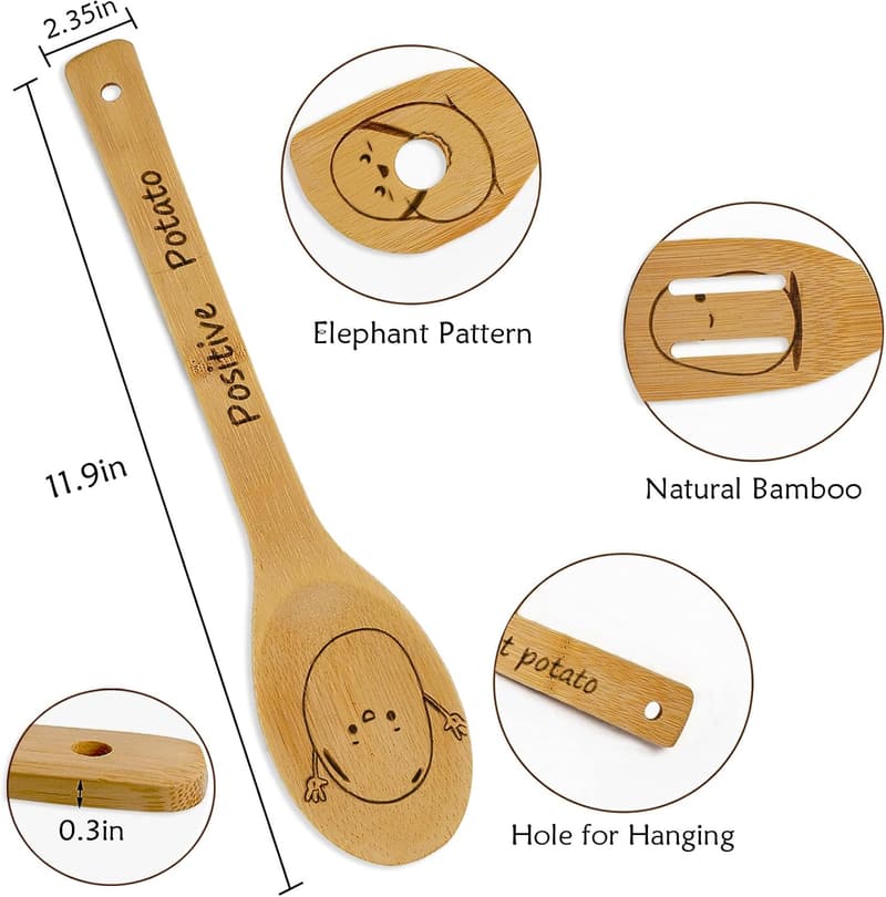 Potato Lovers Cooking Set: 5 Bamboo Spoons for Home Cooking