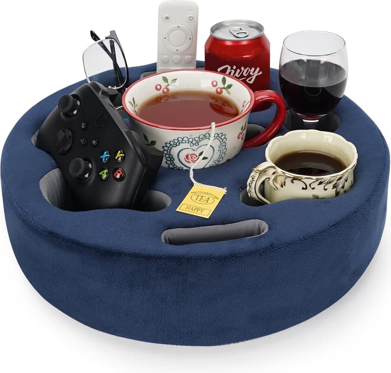 Couch Caddy Pillow - Navy Drink Holder for Sofa & Travel