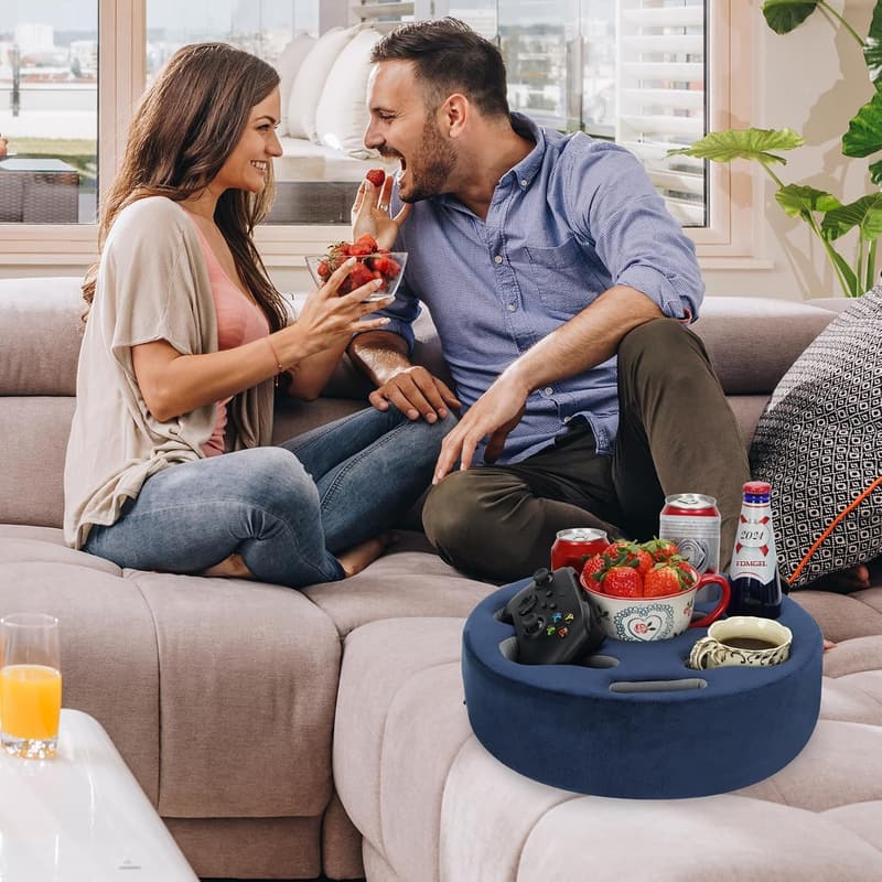 Couch Caddy Pillow - Navy Drink Holder for Sofa & Travel
