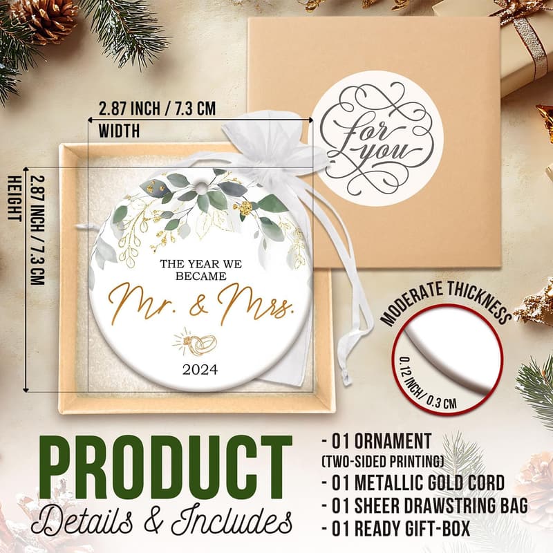 2024 Wedding Ornament – Mr & Mrs Christmas Keepsake for Couples