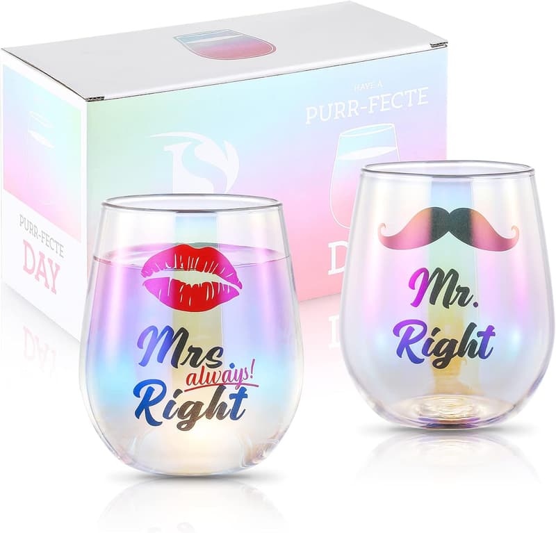 Couples' Engagement Wine Glasses - Mr. Right & Mrs. Always Right