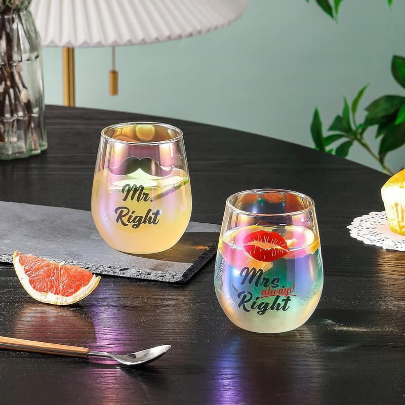 Couples' Engagement Wine Glasses - Mr. Right & Mrs. Always Right