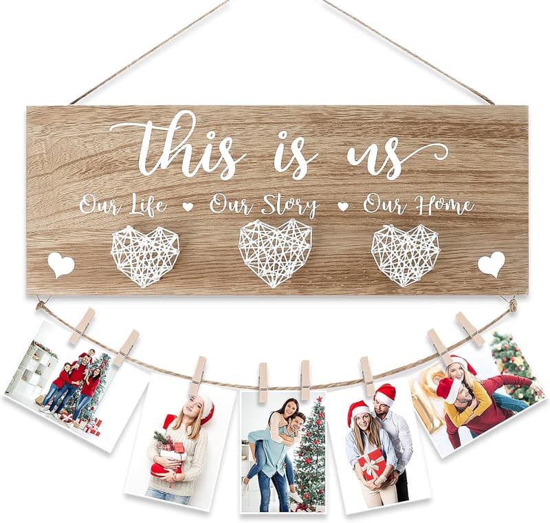 Christmas Wall Decor - Rustic Wooden Picture Frame for Couples