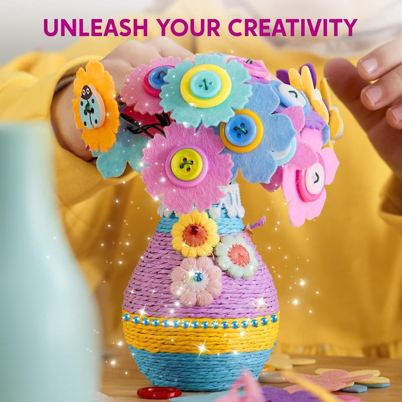 DIY Button Flower Craft Kit with 2 Vases - Birthday Gift