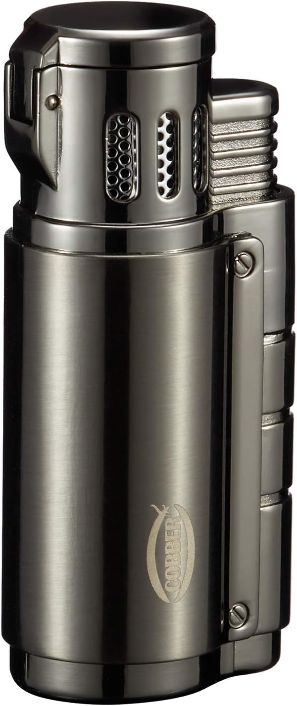 Triple Jet Flame Windproof Lighter with Cigar Punch - Gray