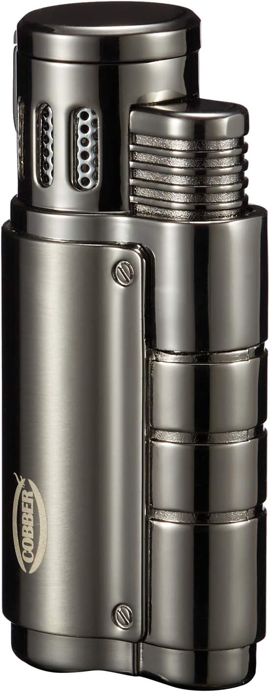 Triple Jet Flame Windproof Lighter with Cigar Punch - Gray