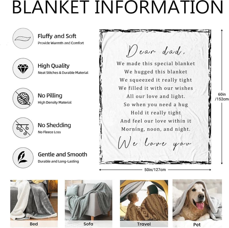 Father's Day Soft Flannel Throw Blanket Gift for Dad 60