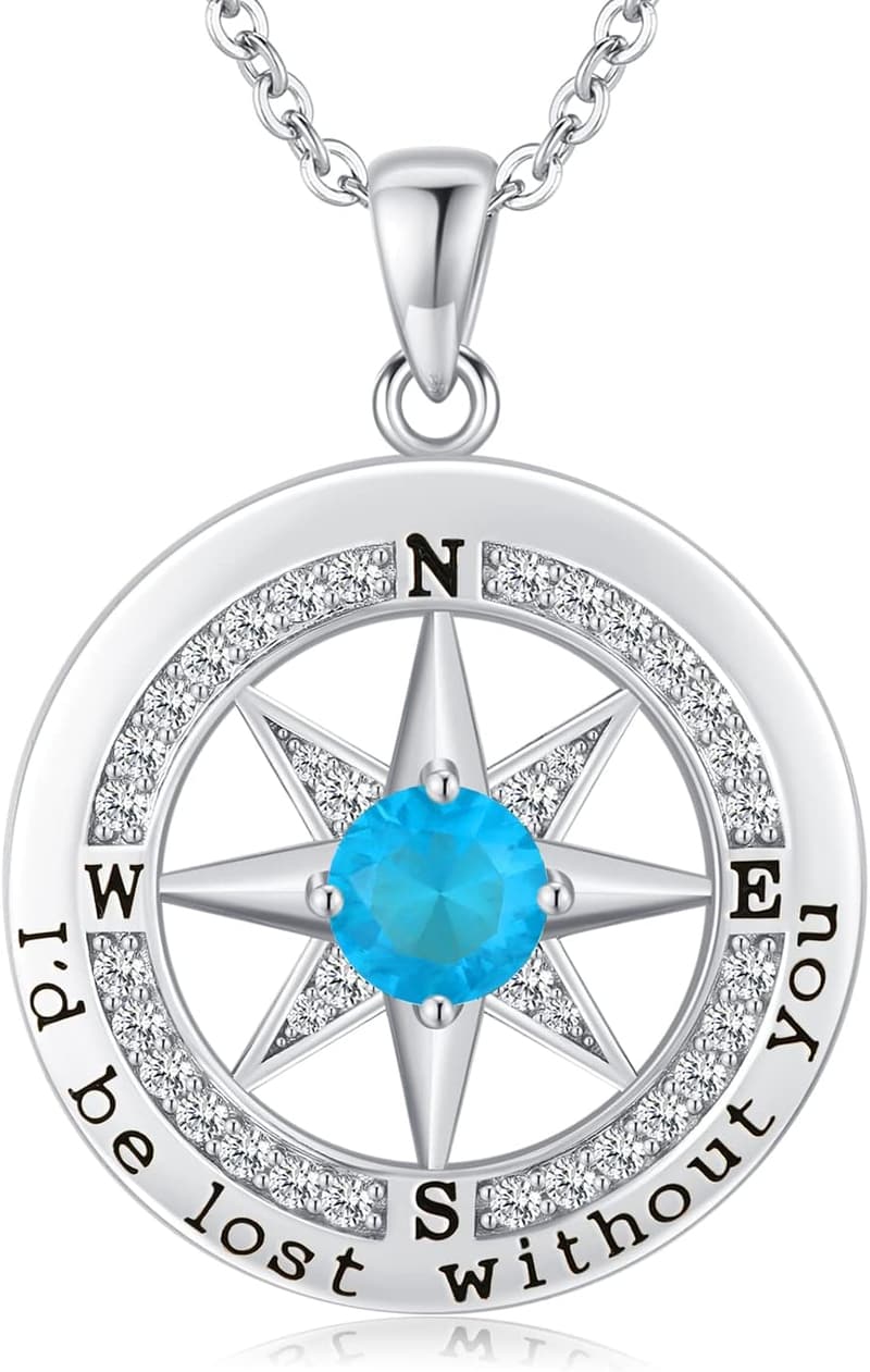 Sterling Silver Compass Necklace for Anniversary Gifts
