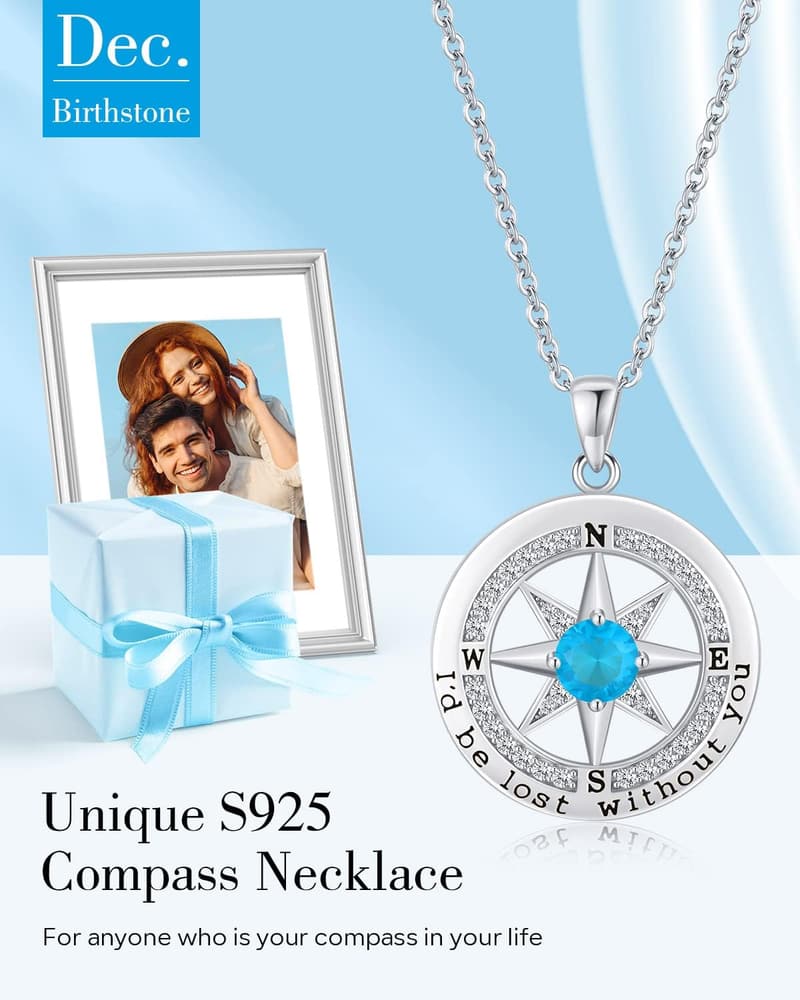 Sterling Silver Compass Necklace for Anniversary Gifts