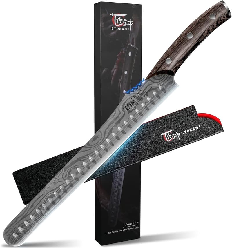 Damascus High-Carbon Brisket Knife with Wood Handle, Gift Boxed
