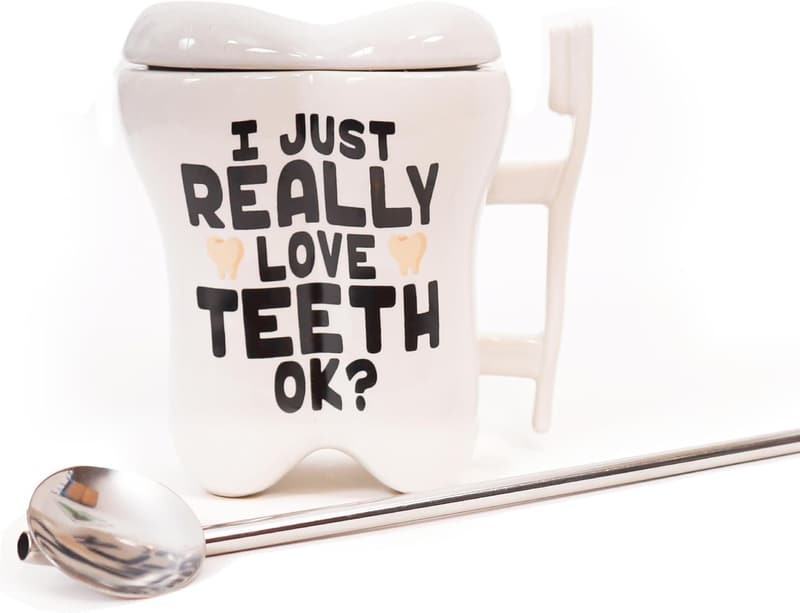 Funny Dentist Tooth Mug with Toothbrush Holder & Spoon