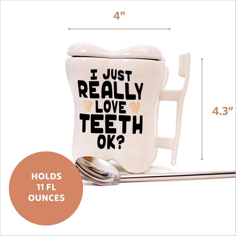 Funny Dentist Tooth Mug with Toothbrush Holder & Spoon
