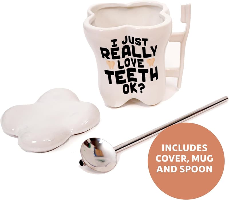 Funny Dentist Tooth Mug with Toothbrush Holder & Spoon