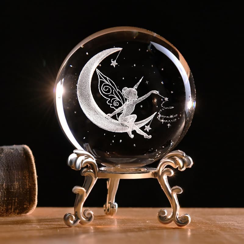 3D Fairy Crystal Ball with Stand - Laser Engraved Gift for Girls