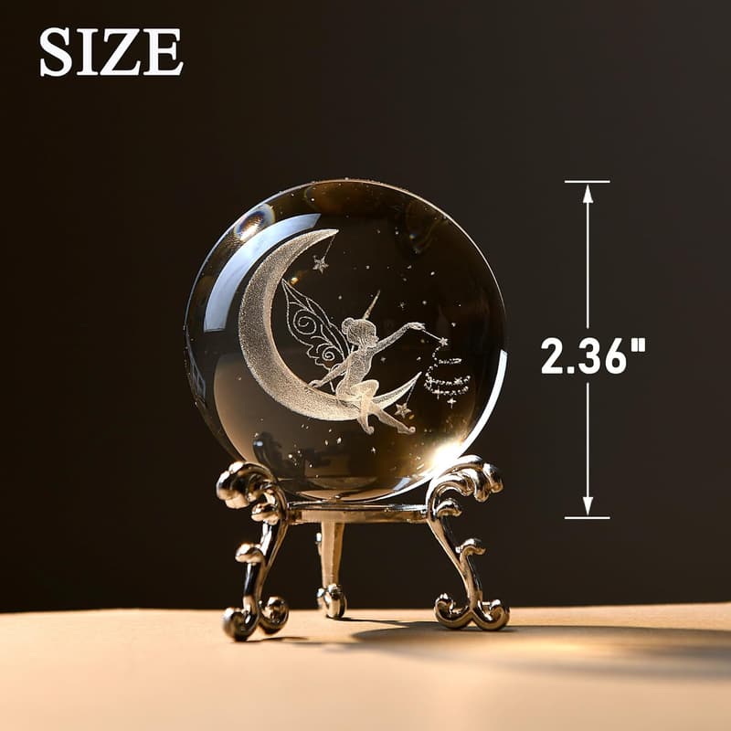 3D Fairy Crystal Ball with Stand - Laser Engraved Gift for Girls