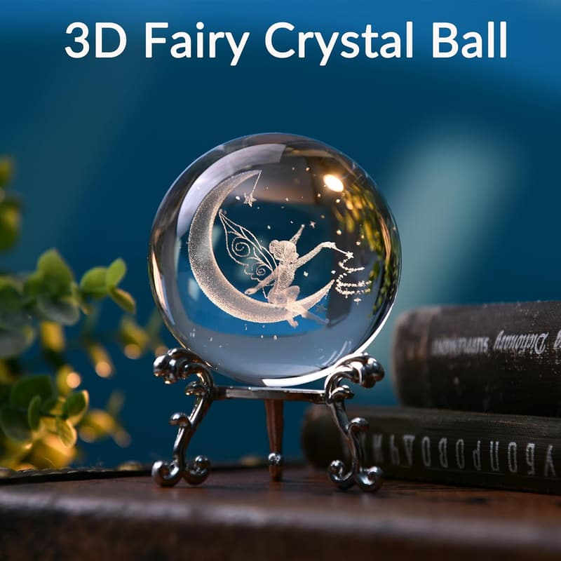 3D Fairy Crystal Ball with Stand - Laser Engraved Gift for Girls