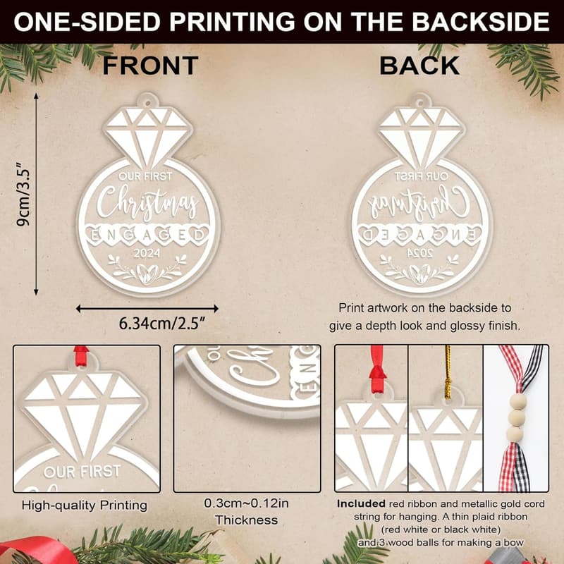 Engagement Christmas Ornament 2024 for Couples