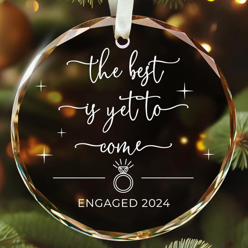 Just Engaged Glass Christmas Ornament for Couples