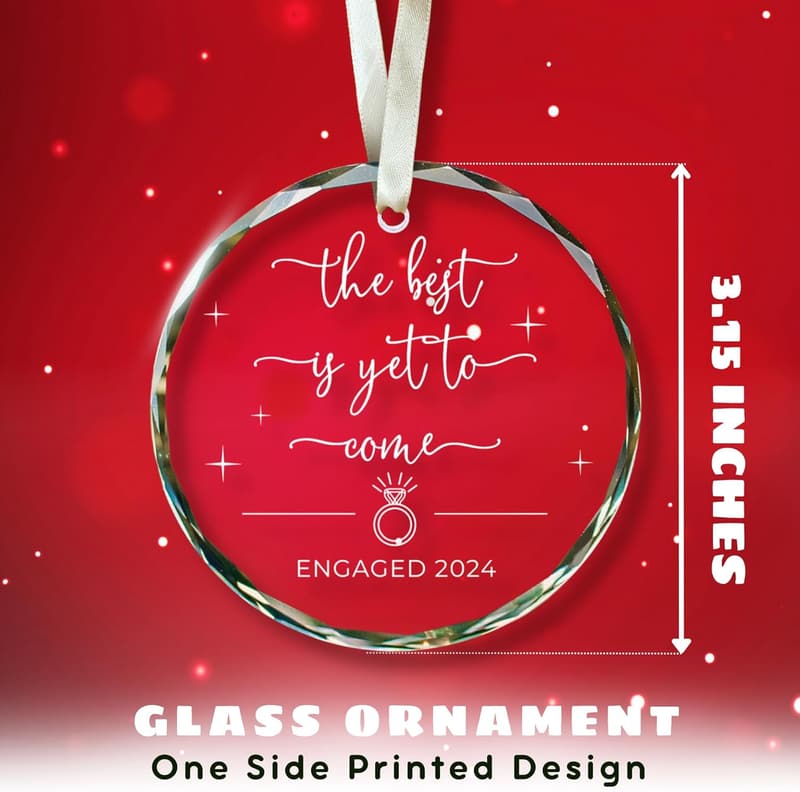 Just Engaged Glass Christmas Ornament for Couples