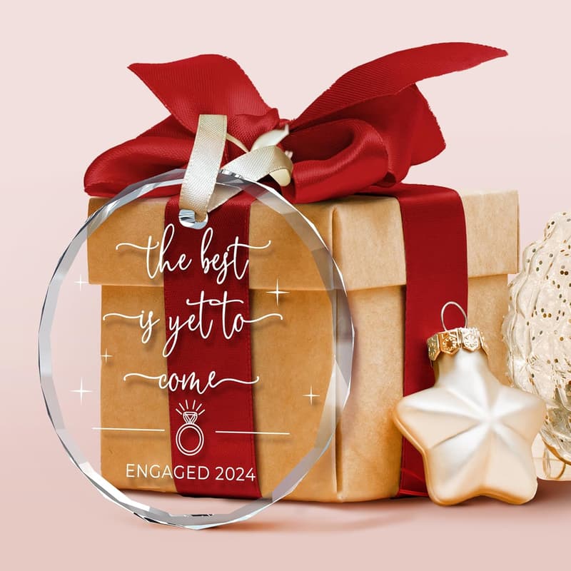 Just Engaged Glass Christmas Ornament for Couples
