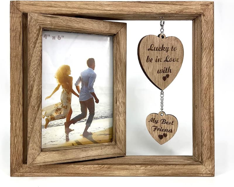 Couples 4x6 Rotating Picture Frame with Heart Pendant