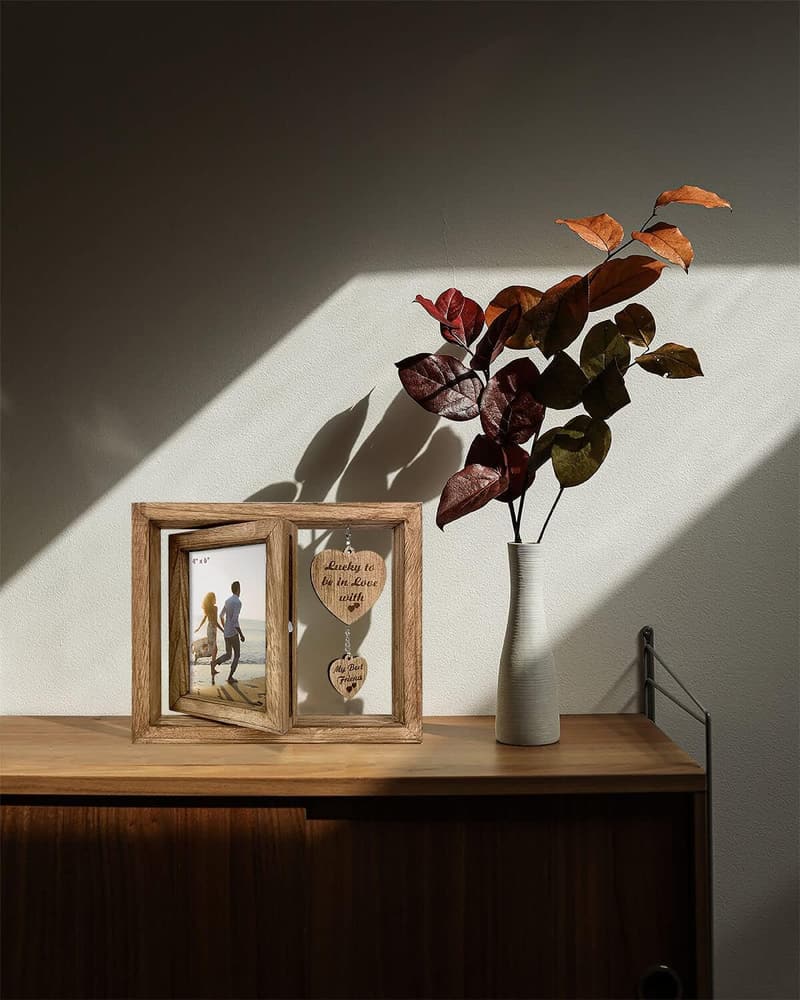 Couples 4x6 Rotating Picture Frame with Heart Pendant