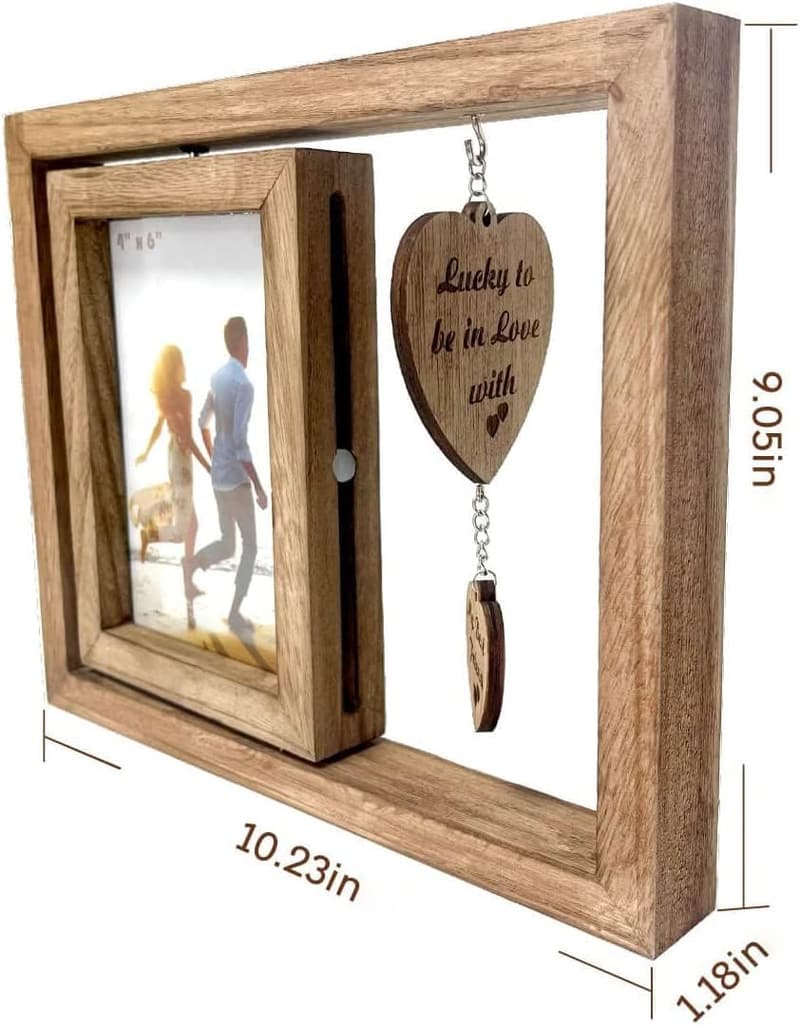 Couples 4x6 Rotating Picture Frame with Heart Pendant