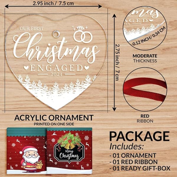 2024 Engagement Heart Acrylic Ornament for Couples