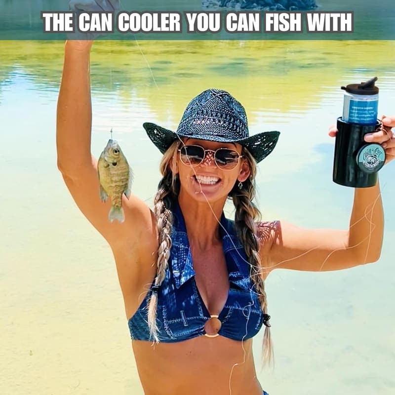 Fishing Can Cooler with Hand Line Reel - Unique Gift for Men