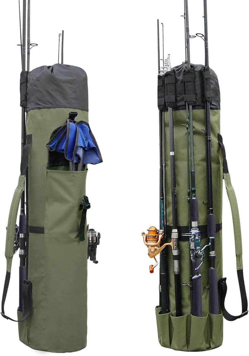 Fishing Rod & Reel Organizer Bag - Holds 5 Poles & Tackle