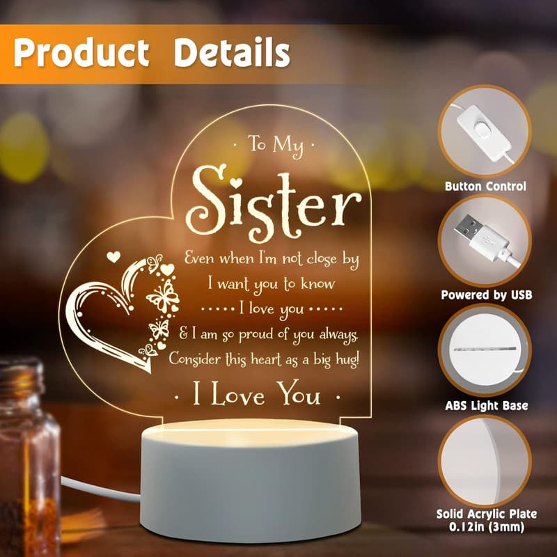 Engraved Night Light for Sister - Birthday, Graduation Gift