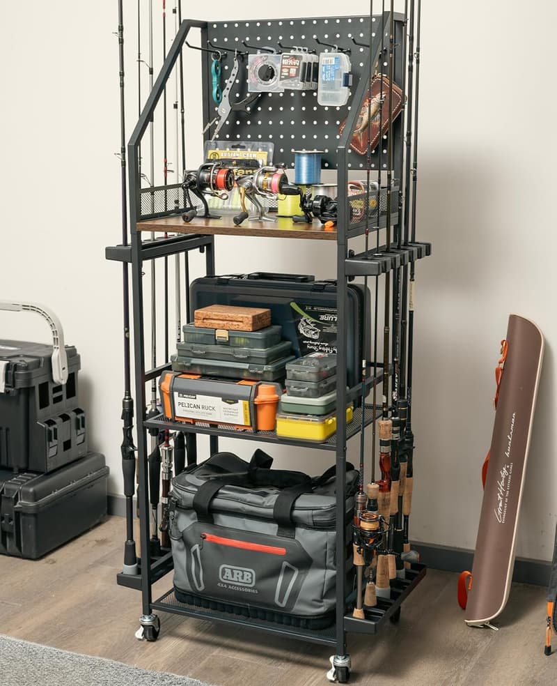 Fishing Rod Holder Cart for Garage Storage - Holds 12 Rods