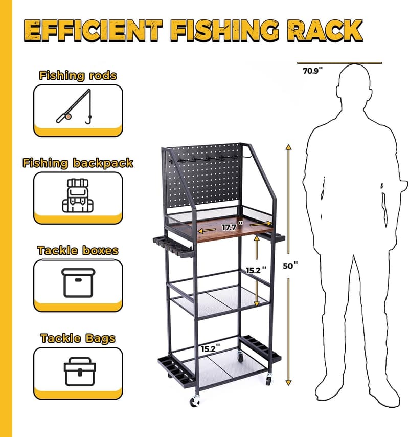 Fishing Rod Holder Cart for Garage Storage - Holds 12 Rods