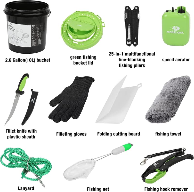 Fishing Gear Kit with Bait Bucket & 25-in-1 Pliers for Fishermen