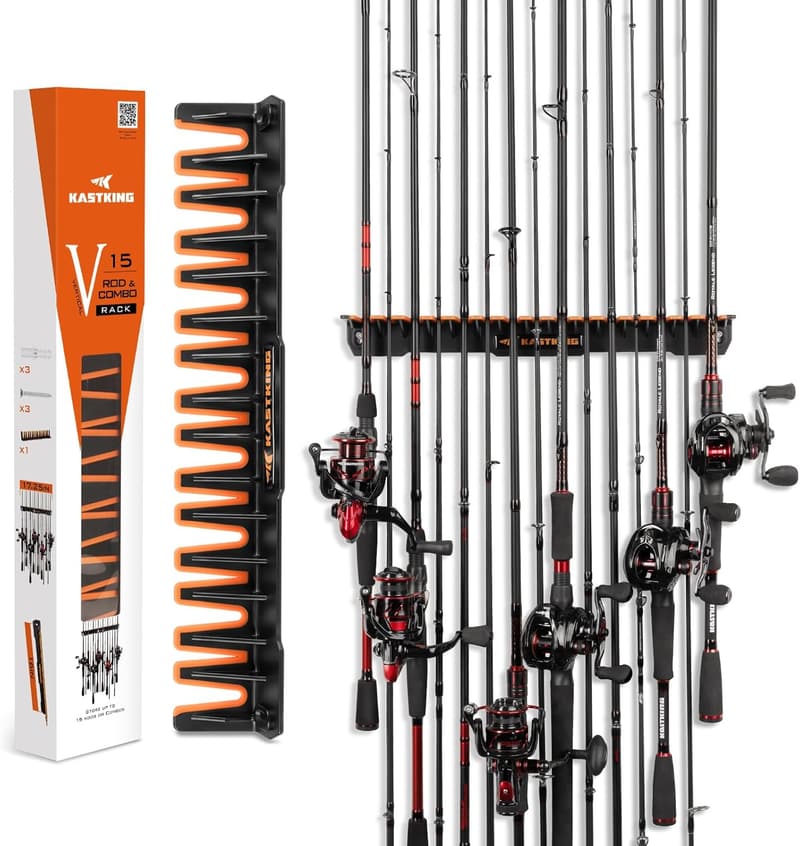 Wall-Mounted Fishing Rod Rack for 15 Rods