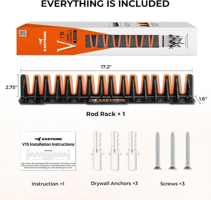 Wall-Mounted Fishing Rod Rack for 15 Rods