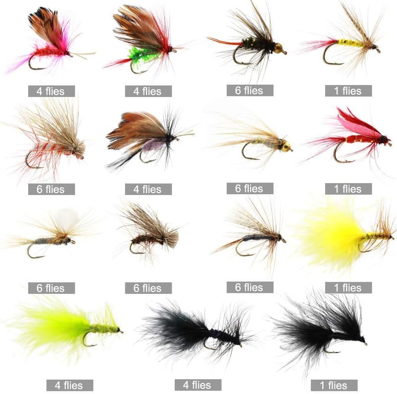 60-Piece Fly Fishing Assortment Kit with Waterproof Box