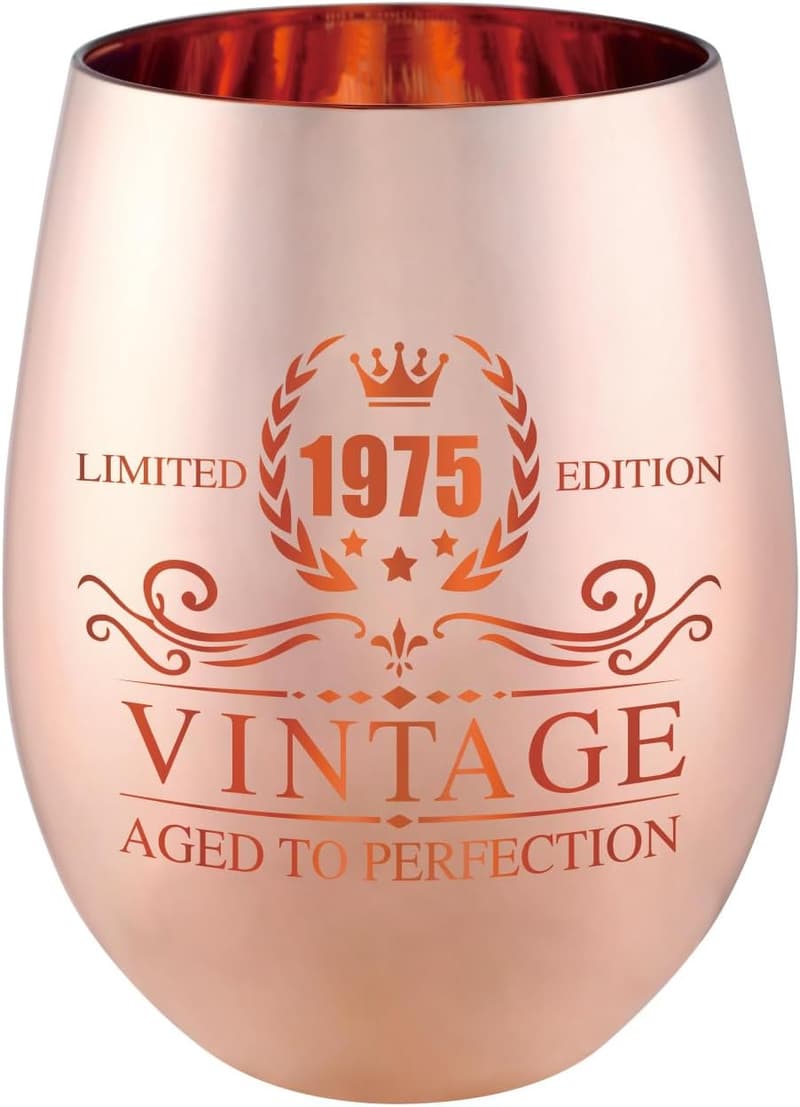 50th Birthday Vintage 1975 Wine Glass Gift for Her