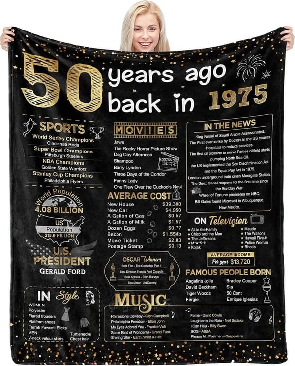 50th Birthday Blanket - 60x50 Inch - Gold for Him & Her