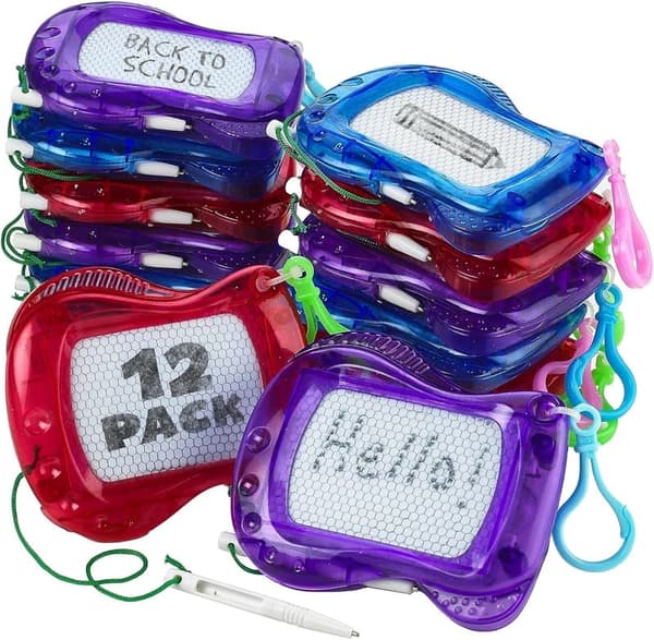 Kids Mini Magnetic Drawing Board Set - Erasable Sketch Pads (Pack of 12)