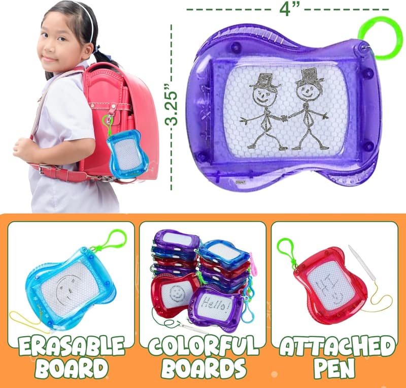 Kids Mini Magnetic Drawing Board Set - Erasable Sketch Pads (Pack of 12)